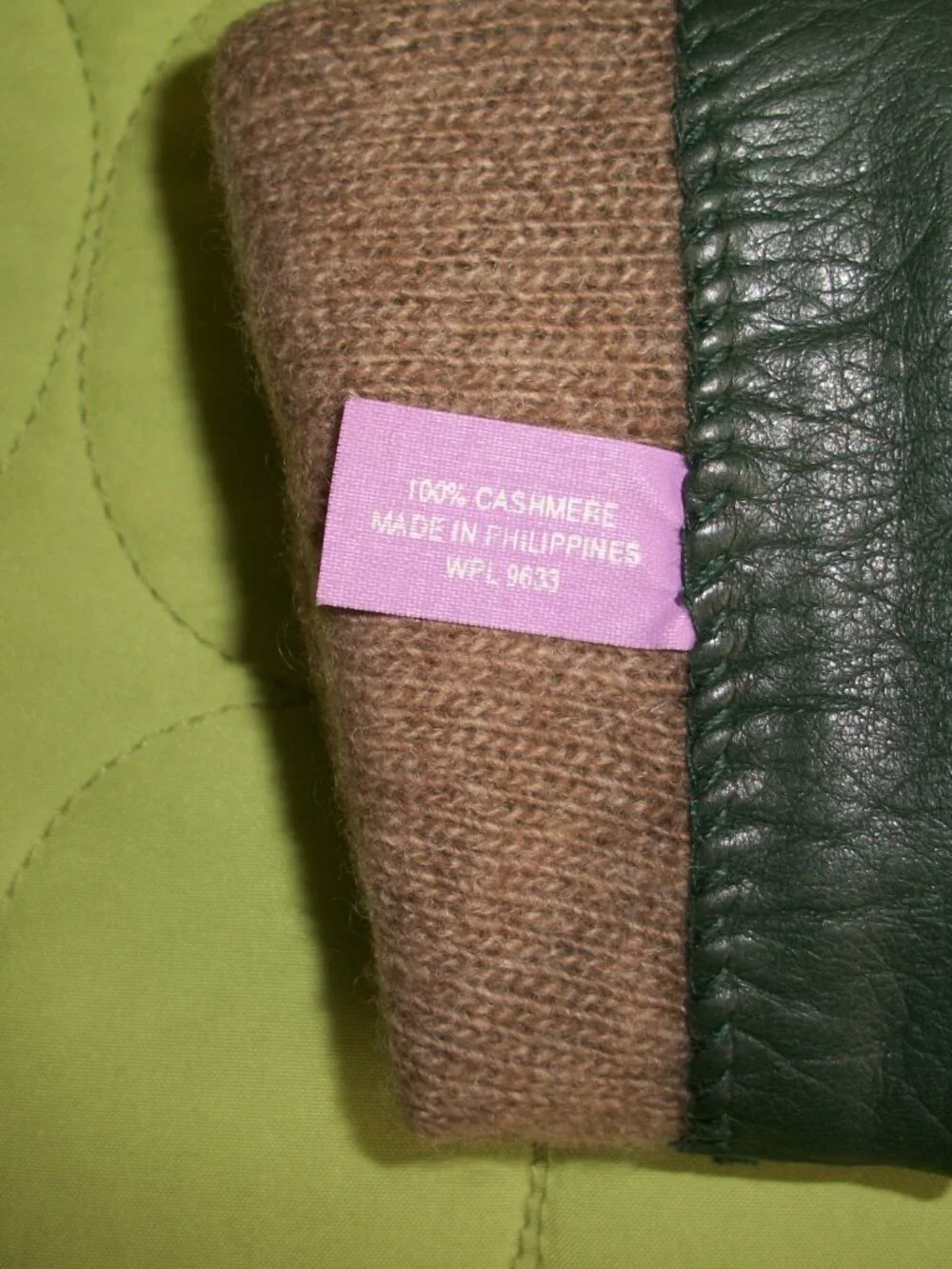 Women's Grandoe Green Leather Gloves Cashmere Lined Size 7